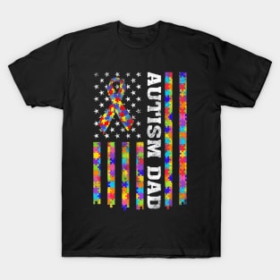 Autism Awareness Proud Autism Dad Vintage US Flag T-Shirt